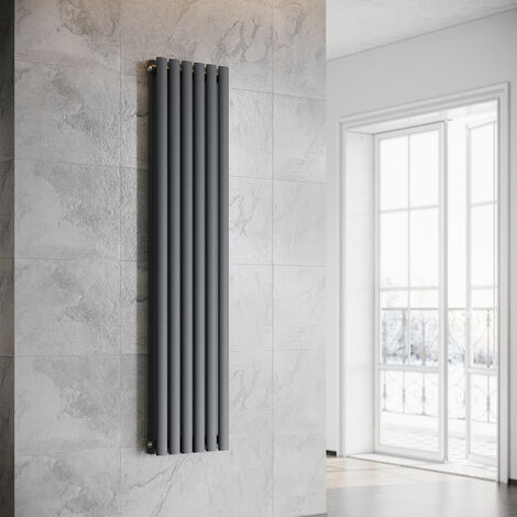 SONNI Radiador de Vertical Ovalado Antracita Radiador Centro Conexión Doble Capa 1600x357mm