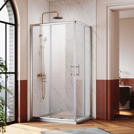 SONNI Mampara de Ducha de Esquina 100x76cm Puerta Corredera de Cristal de Seguridad Mampara de Ducha de Esquina Puerta Corredera de Ducha de Cristal (1/5)