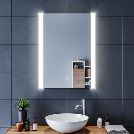 SIRHONA Miroir led Miroir de salle de bains avec éclairage LED Miroir Cosmétiques Mural Lumière Illumination avec Commande par Effleurement 60x80 CM (1/5)