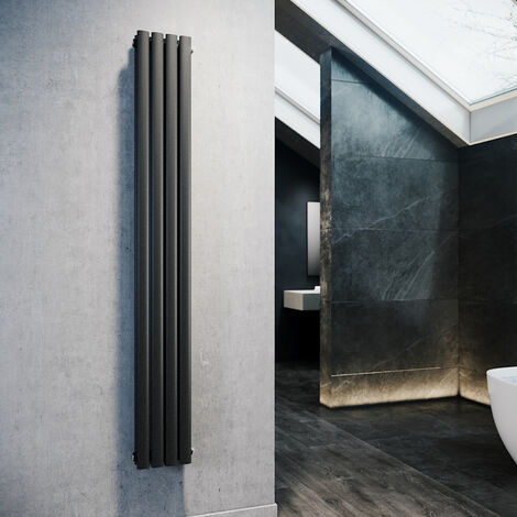 SONNI Radiador de Vertical Ovalado Antracita Radiador Centro Conexión Doble Capa 1800x357mm