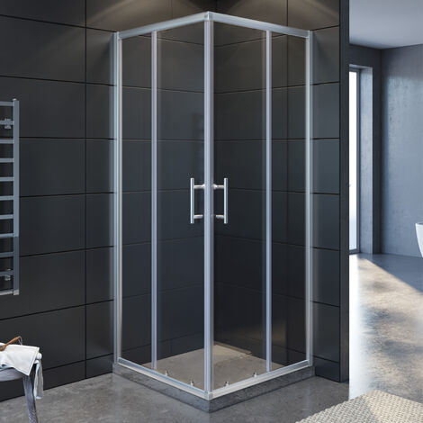 SONNI Cabina de ducha entrada esquinera doble puerta corredera cristal real 70x70x195cm (1/5)