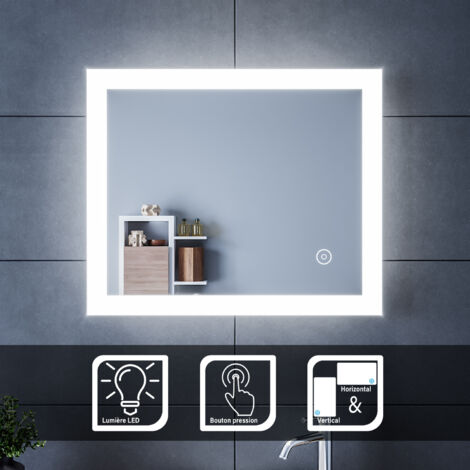 SIRHONA Miroir de salle de bains avec éclairage LED Miroir Cosmétiques Mural Lumière Illumination avec Commande par Effleurement,SIRHONA 60x50 CM (1/5)