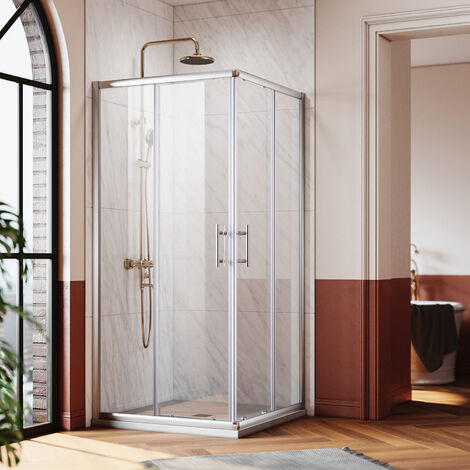 SONNI Mampara de Eucha de Esquina Puerta Corredera de Cristal de Seguridad Mampara de Ducha de Esquina Puerta Corredera de Ducha de Cristal 90x70cm (1/5)