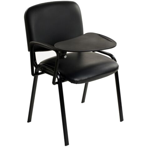 6 chaises de visiteurs empilables avec tablette écritoire rabattable similcuir noir