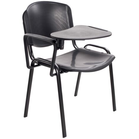 6 chaises de visiteurs bureau avec tablette écritoire rabattable plastique noir (1/5)