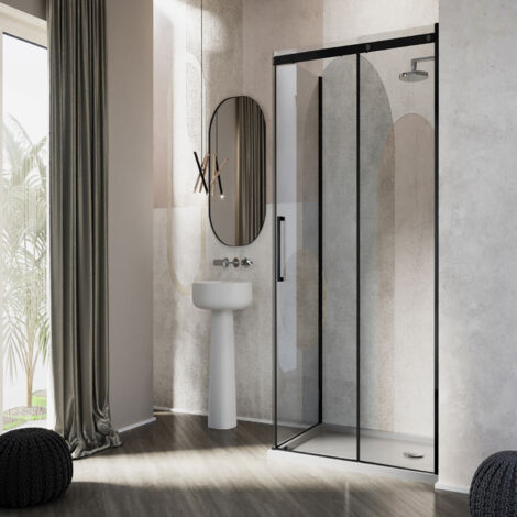 Parois cabine de douche angulaire avec easy-clean h 200 verre transparent 8 mm mod. Prime Black duo 1 porte 70X140 vers droite (1/4)