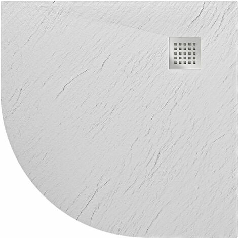 Idralite – Receveur de douche demi-circulaire 90x90 cm en acrylique et résine – Effet pierre – Hauteur 2,6 cm – Plaque de bonde en acier inox 304 incluse (1/5)