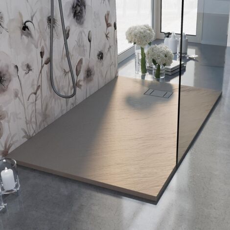 Receveur de douche Matic 90x160 en résine effet pierre bouchardée taupe