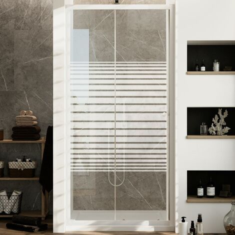 Idralite – Porte de douche coulissante 130 cm – Verre trempé 4 mm sérigraphié – Hauteur 185 cm – Système Click&Clean pour nettoyage rapide