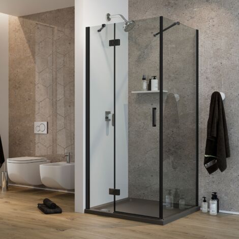 Cabine de douche 80x80 cm d'angle à ouverture battante, verre Cabine de douche 80x80 cm d'angle à ouverture battante, verre
