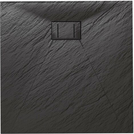 Idralite – Receveur de douche carré 90x90 cm en acrylique anthracite – Effet pierre – Extraflat 2,6 cm – Bonde de vidage incluse – Installation au ras du sol