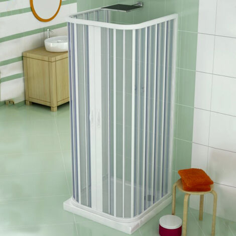 Idralite – Cabine de douche 80x80 cm – PVC blanc – Double porte pliantes avec ouverture centrale – Installation réversible – Réductible jusqu'à 70x75 cm (1/4)