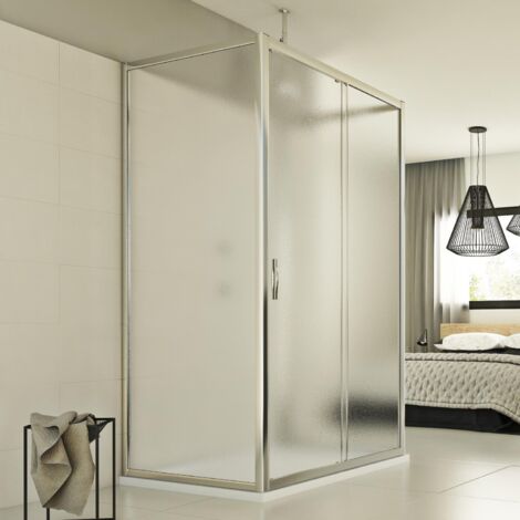 Cabine de douche coulissante en forme U verre opaque h 198 mod. Young Trio 1 porte 75x100x75 cm (1/5)