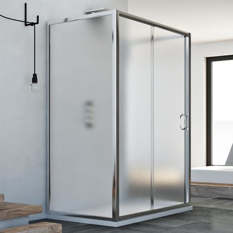Cabine de douche en forme U coulissante verre opaque h 185 mod. Replay Trio 1 porte 70x120x70 cm (1/5)
