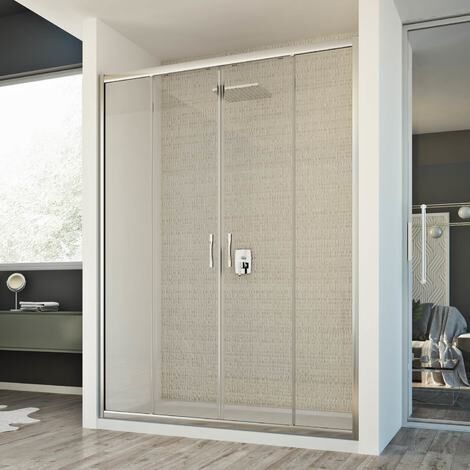 Idralite – Porte de douche coulissante 150 cm – Verre de sécurité 6 mm – Hauteur 198 cm – Système coulissant 16 roues nylon – Aluminium anodisé chromé