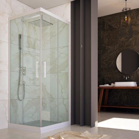 Cabine douche angulaire verre et profil pvc blanc h 200 mod. Lite porte de douche + paroi latérale 100x120 cm transparent (1/5)