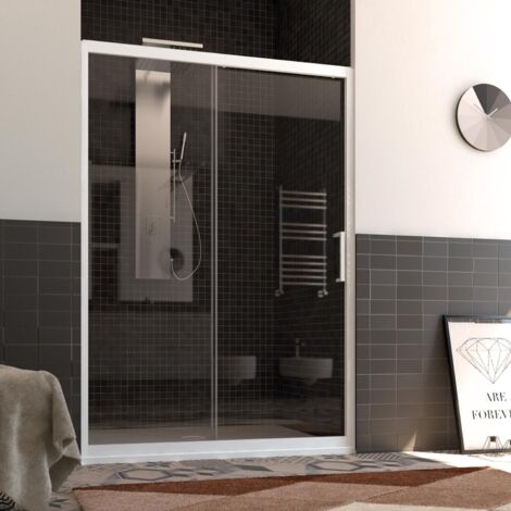 Porte cabine de douche verre et profil pvc blanc h 200 mod. Glax 1 Porte 130 cm transparent (1/5)