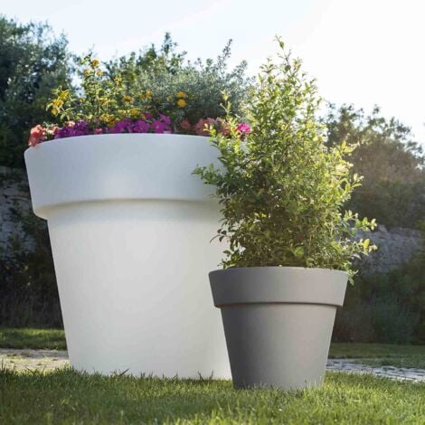 Pot de fleurs rond avec soucoupe en résine h 45 mod. Begonia Tondo violet