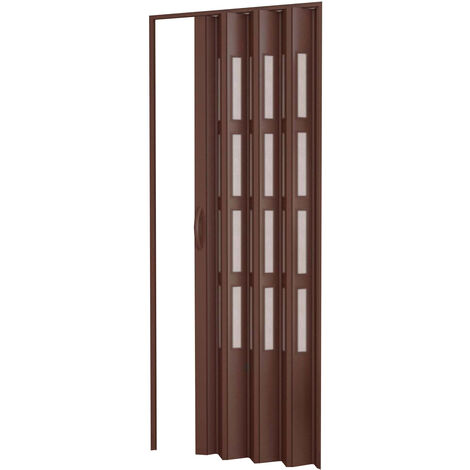 Porte accordéon pliante intérieure en kit avec verre PVC – Dimensions 82x210 cm – Lames avec inserts effet Niagara – Montage rapide