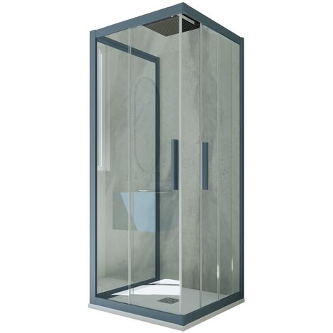 Parois douche 3 côtés 75x110 coulisse Bleu Navy Kolors Trio (1/2)
