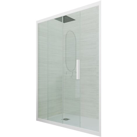 Cabine De Douche Forte 110cm Avec Porte Coulissante - Paroi En PVC Et Acrylique - Niche Linéaire