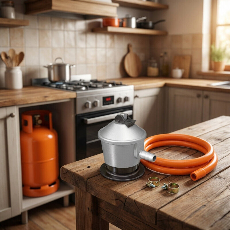 Régulateur de pression gaz basse pression 50 mbar – Débit 1 kg/h – Raccord M16 x 1,5 pour bouteilles Campingaz – Vanne d'arrêt sécurisée – GOK
