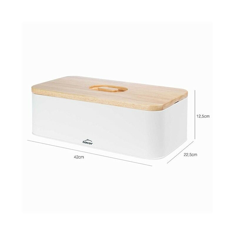 Boîte à pain de style nordique avec planche à découper sur le couvercle [42  x 22,5 x 12,5 cm] - Blanc mat
