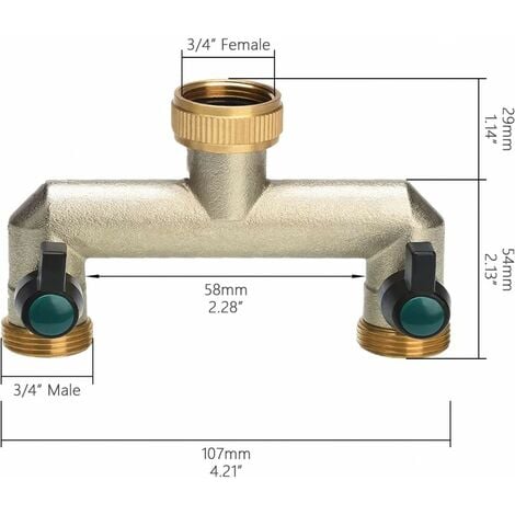 Robinet 2 Voies Laiton Nickelé Fil. 3/4 Fem. Sortie 2x 3/4 Mâle + Vanne  D'arrêt