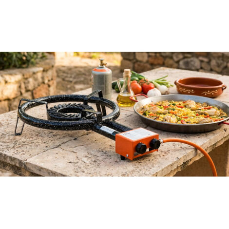 Réchaud à paella à gaz de 40 cm + kit pare-vent (support renforcé Kabra