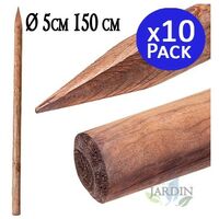 Lot 10 x Poteau en bois, Tuteur d'arbre avec pointe de 150 cm, diamètre 5 cm
