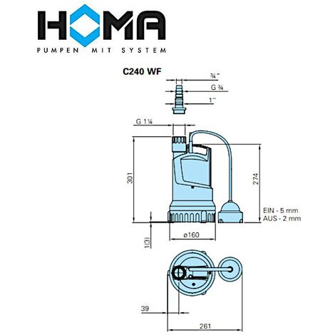 HOMA Überflutungspumpe Sensoflat C240 WF mit Schwimmer Havariepumpe