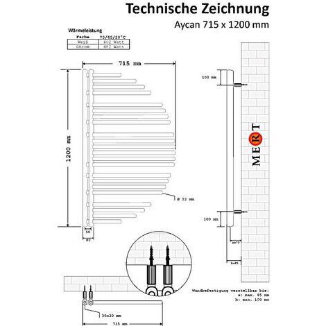 MERT Design Badheizkörper AYCAN, rechts- oder linksbündig montierbar, Größe 71 x 120 cm
