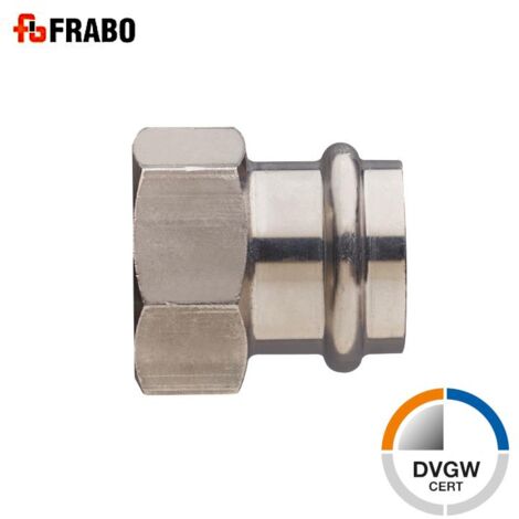Edelstahl Pressfitting Übergangsmuffe I mit IG, 22mm x 1/2", FRABOPRESS 316V, V-Kontur