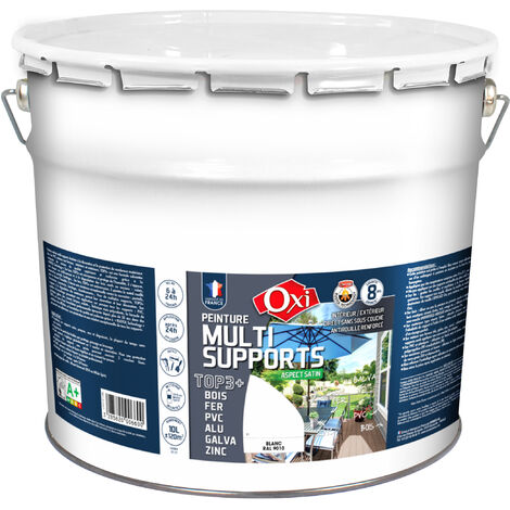 Peinture extérieure multi-supports satin 10 litres – Blanc pur (RAL 9010) – Formulation microporeuse pour bois et anticorrosion fer – OXI