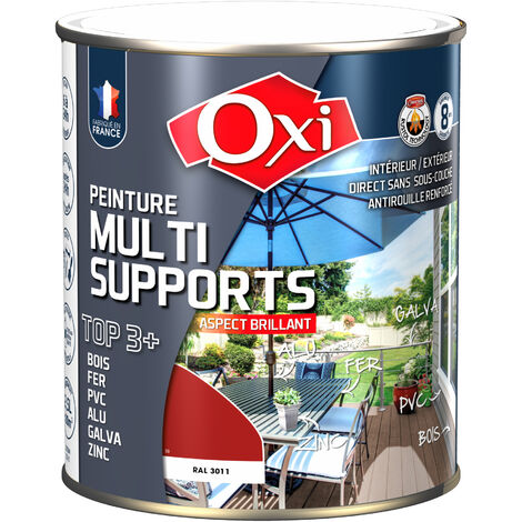 Peinture extérieure multi-supports brillante Bordeaux (RAL 3011) 2.5 litres – Excellente adhérence pour bois, fer, PVC et métaux – Prête à l'emploi – OXI (1/2)