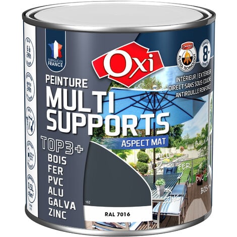 Solution intérieure/extérieure OXI PEINTURE MULTI SUPPORTS MAT Gris Anthracite RAL 7016 Aérosol 250 ml