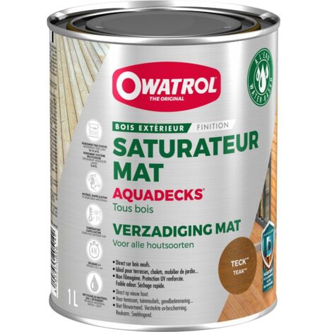 Owatrol – Saturateur bois Aquadecks 1L couleur teck – Protection contre intempéries et UV – Rendement 10-12 m²/l par couche – Application facile - 1litre