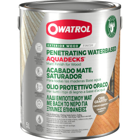 Owatrol – Saturateur bois à l'eau 5 litres – Gris graphite – Protection durable pour bois exotiques et résineux – Application facile en extérieur