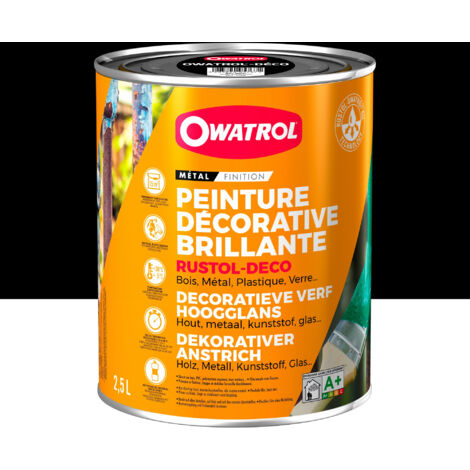 Peinture antirouille décorative Owatrol RUSTOL DECO BRILLANT Noir Profond (RAL 9005) 2.5 litres (1/4)