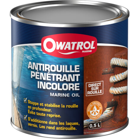 Owatrol – Antirouille pénétrant incolore 0.5 litre – Stoppe la rouille en profondeur – Pour métaux, plastiques et bois – Résistance à +175°C