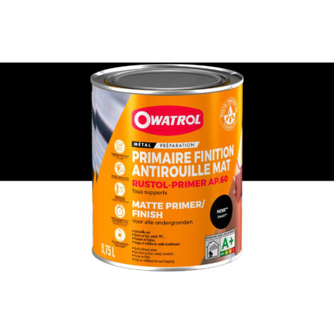 Owatrol – Primaire antirouille mat 0,75L – Finition noire – Protection contre rouille et UV – Application directe sur métal et bois