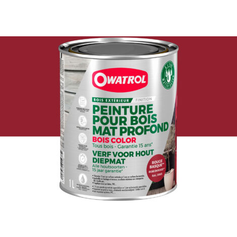 Owatrol – Peinture pour bois extérieur opaque – Finition mate – Rouge basque (RAL 3003) – 1 litre – Microporeux pour tous types de bois