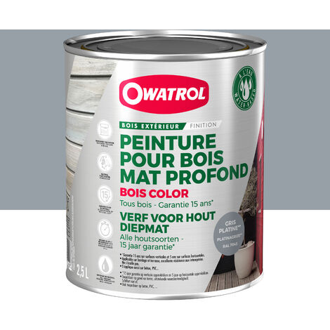 Peinture pour bois extérieur opaque - Finition Mate Owatrol BOIS COLOR Gris Platine RAL 7045 2.5 litres