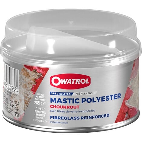 Mastic polyester armé, soudure à froid avec fibre de verre incorporée Owatrol CHOUKROUT®  Boîte de 300 g