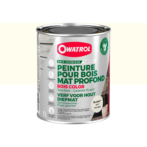 Peinture pour bois extérieur opaque - Finition Mate Owatrol BOIS COLOR Blanc RAL 9010 1 litre
