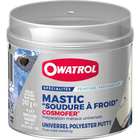 Owatrol – Mastic polyester universel blanc pour tous supports – Résistance à la chaleur 120°C – Élastique et facile à poncer – Boîte de 1000 g