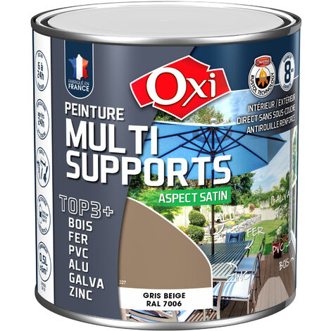Peinture extérieure multi-supports satin gris beige (RAL 7006) 0.5 litre – Formulation microporeuse pour bois et fer – Anticorrosion – OXI