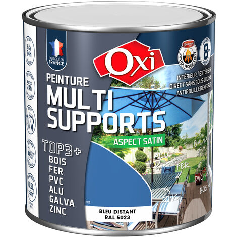 Peinture extérieure multi-supports satinée 0.5L – Bleu distant RAL5023 – Excellente adhérence sur bois, fer, PVC et métaux – OXI (1/2)