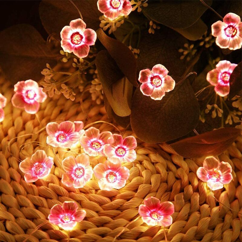 10 Pieds Guirlandes Lumières de Fleurs Guirlande Lumineuse Cerise Rose pour Fête Mariage Chaîne de Fleurs de Cerisier Lumières LED Sakura Anniversaire Atmosphère Vacances 