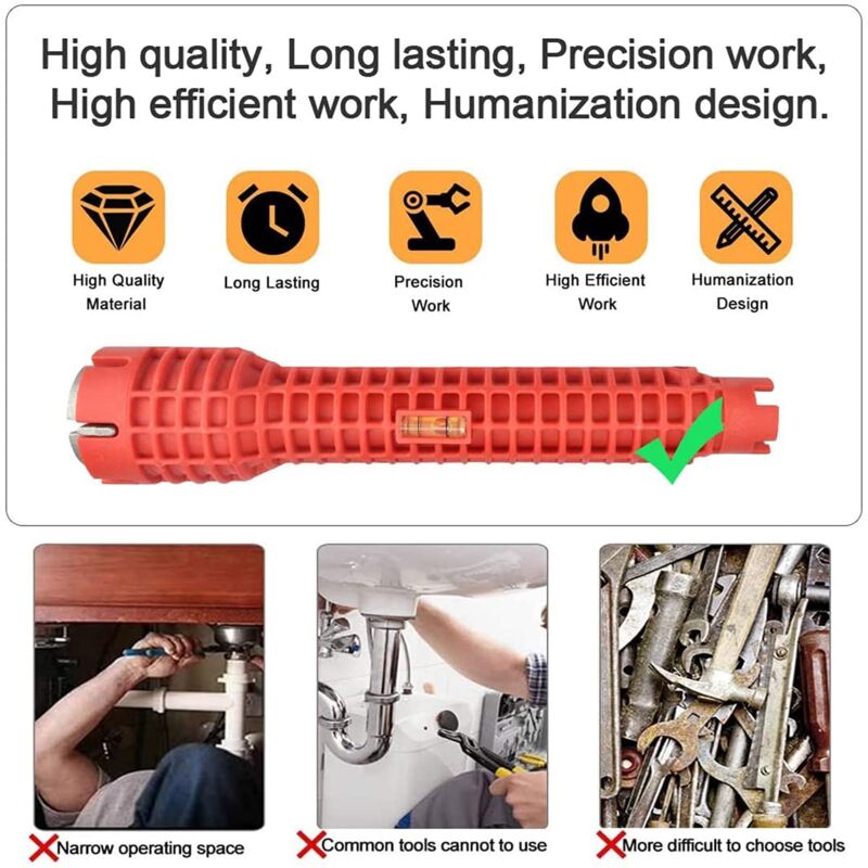Flushzing Robinet Pratique évier Installer Cuisine Salle de Bains Tuyau Spanner Outil dinstallation Multi-Fonctions Clé à Tuyau 
